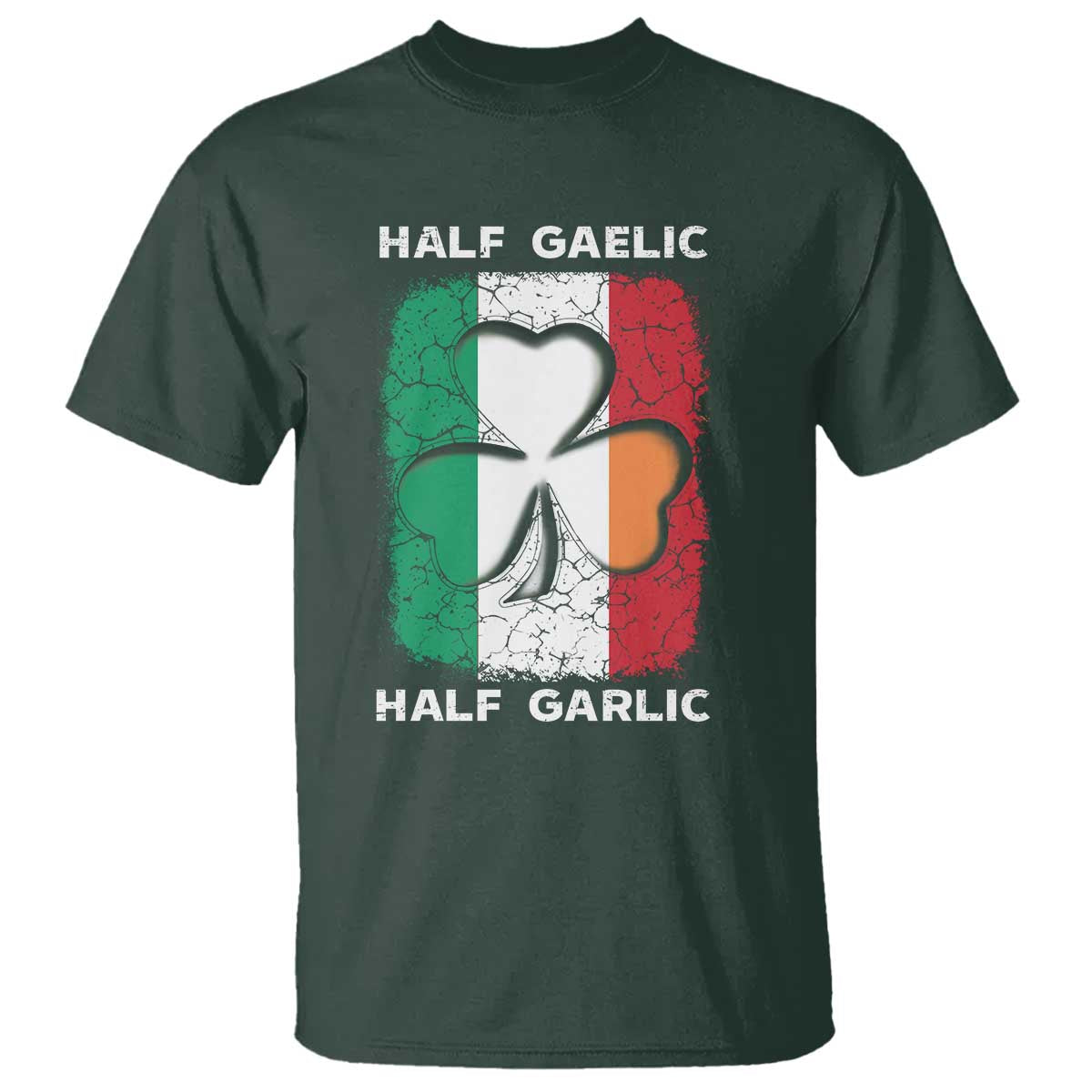 Irish Italian Pride T Shirt Half Gaelic Half Garlic Shamrock Ireland Italy Flag TS09 Dark Forest Green Print Your Wear