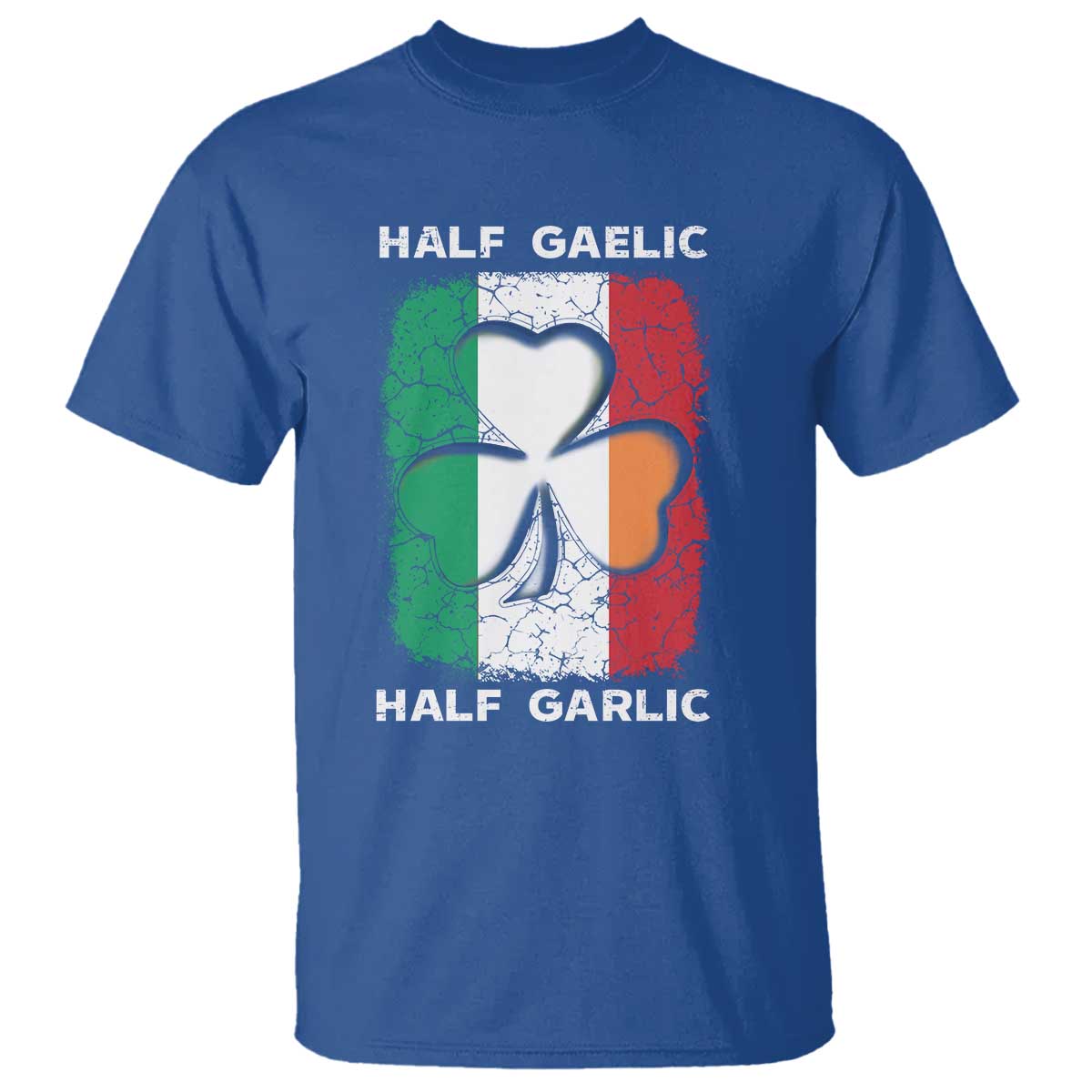 Irish Italian Pride T Shirt Half Gaelic Half Garlic Shamrock Ireland Italy Flag TS09 Royal Blue Print Your Wear