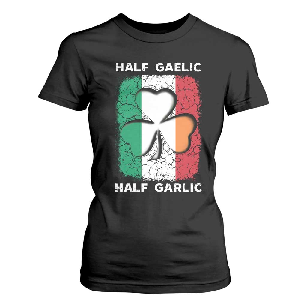 Irish Italian Pride T Shirt For Women Half Gaelic Half Garlic Shamrock Ireland Italy Flag TS09 Black Print Your Wear