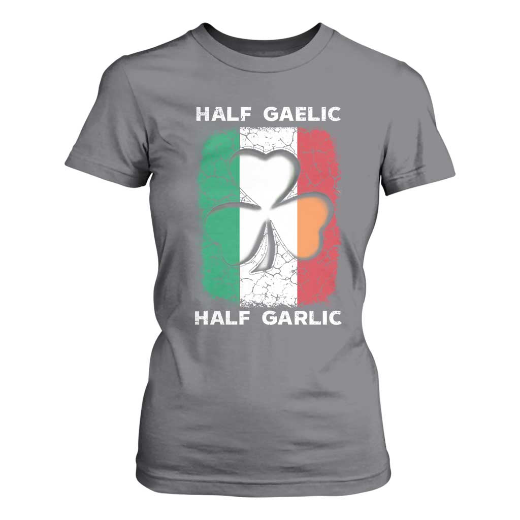 Irish Italian Pride T Shirt For Women Half Gaelic Half Garlic Shamrock Ireland Italy Flag TS09 Charcoal Print Your Wear