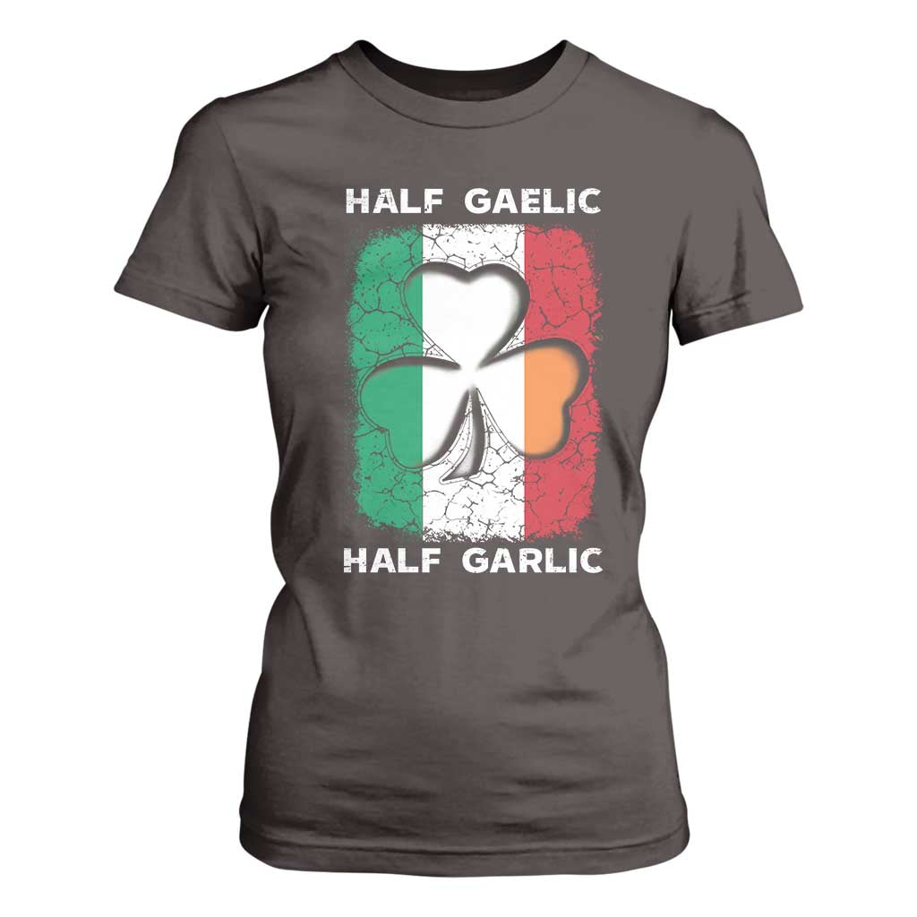 Irish Italian Pride T Shirt For Women Half Gaelic Half Garlic Shamrock Ireland Italy Flag TS09 Dark Chocolate Print Your Wear