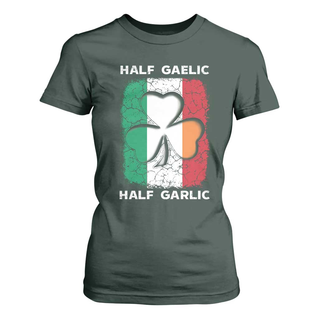 Irish Italian Pride T Shirt For Women Half Gaelic Half Garlic Shamrock Ireland Italy Flag TS09 Dark Forest Green Print Your Wear