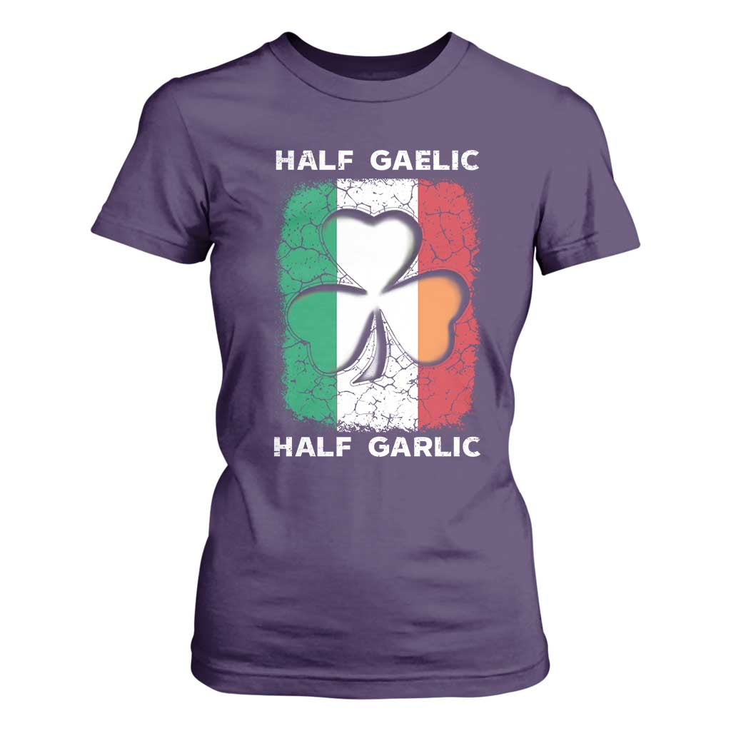 Irish Italian Pride T Shirt For Women Half Gaelic Half Garlic Shamrock Ireland Italy Flag TS09 Purple Print Your Wear