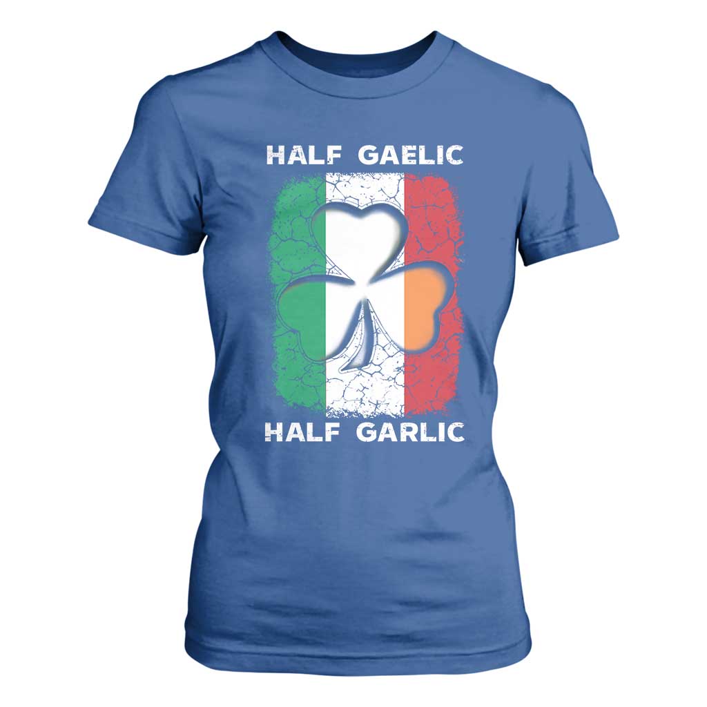 Irish Italian Pride T Shirt For Women Half Gaelic Half Garlic Shamrock Ireland Italy Flag TS09 Royal Blue Print Your Wear