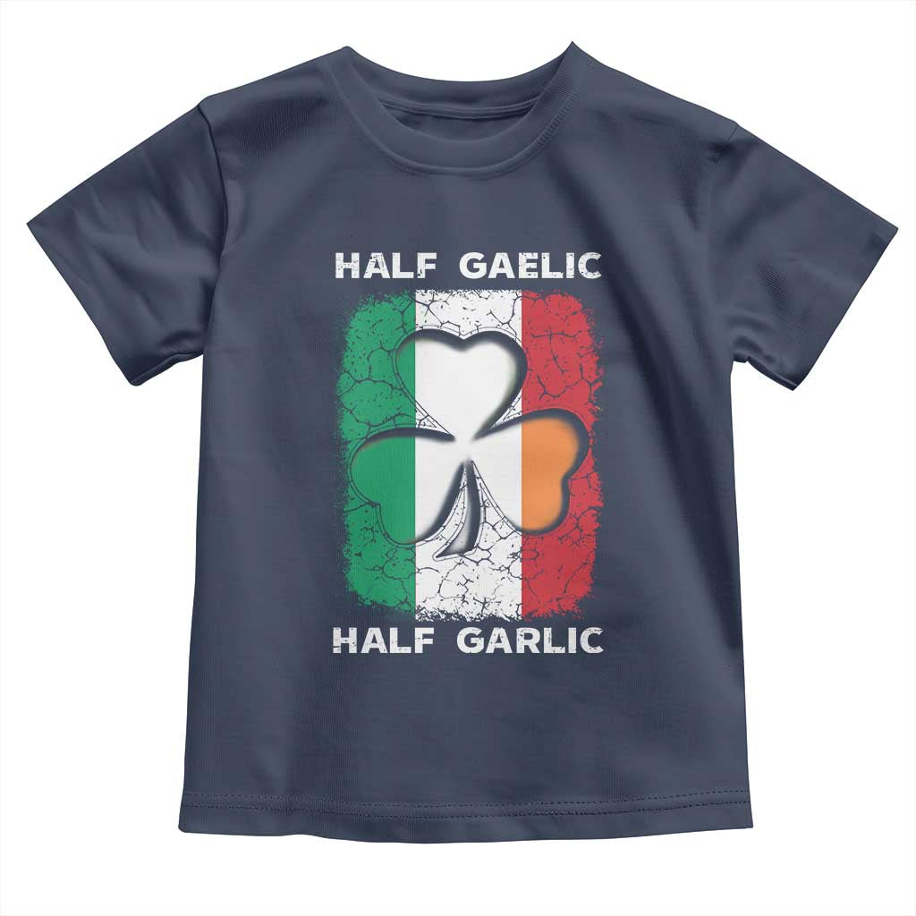 Irish Italian Pride Toddler T Shirt Half Gaelic Half Garlic Shamrock Ireland Italy Flag TS09 Navy Print Your Wear