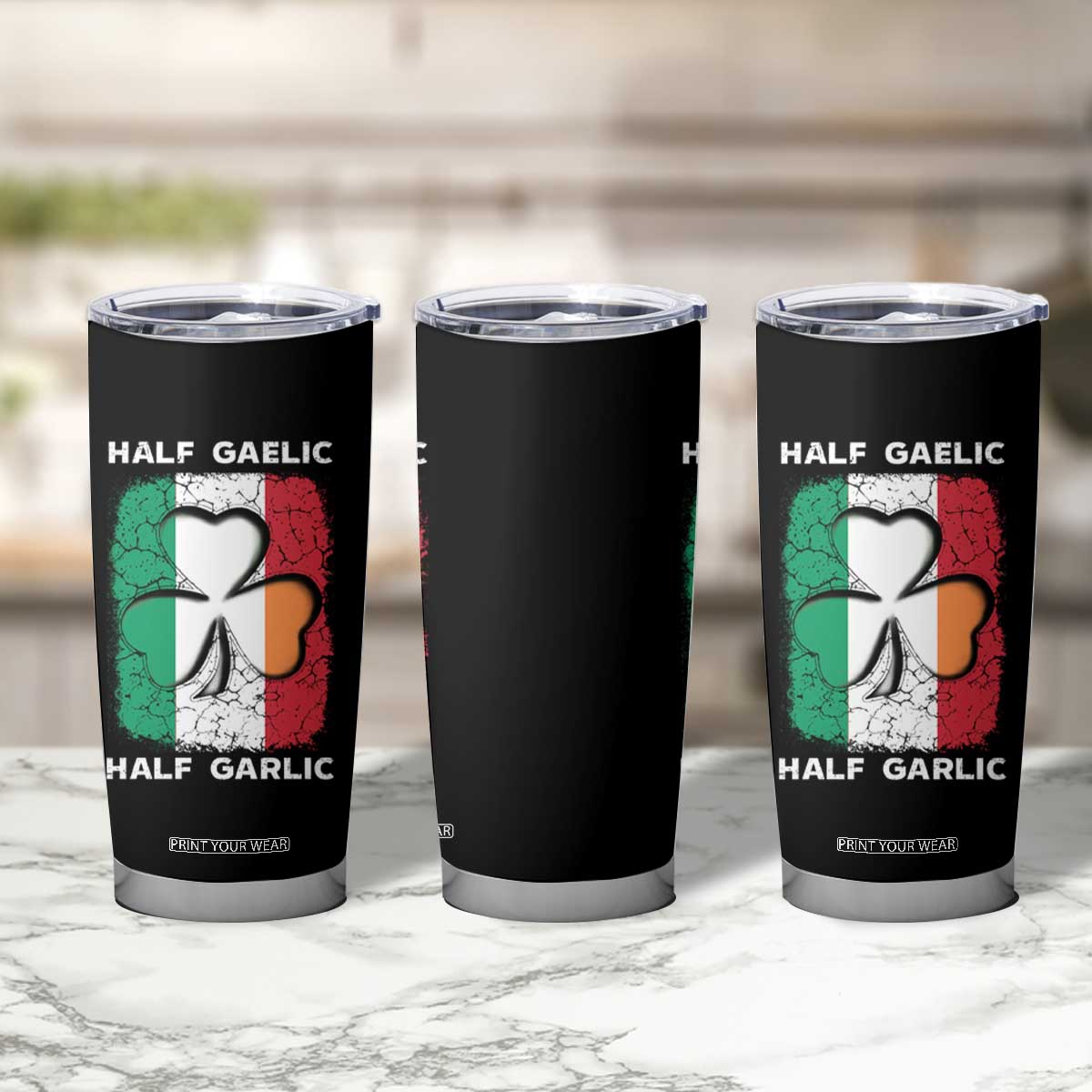 Irish Italian Pride Tumbler Cup Half Gaelic Half Garlic Shamrock Ireland Italy Flag TS09 Print Your Wear