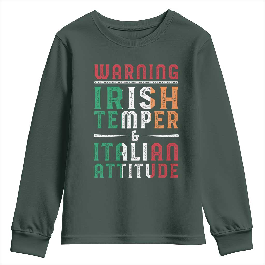 Funny Irish Temper Italian Attitude Youth Sweatshirt TS09 Dark Forest Green Print Your Wear
