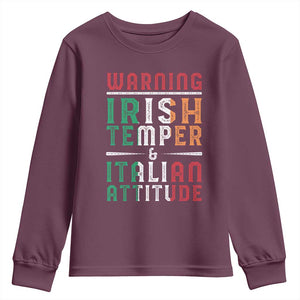 Funny Irish Temper Italian Attitude Youth Sweatshirt TS09 Maroon Print Your Wear