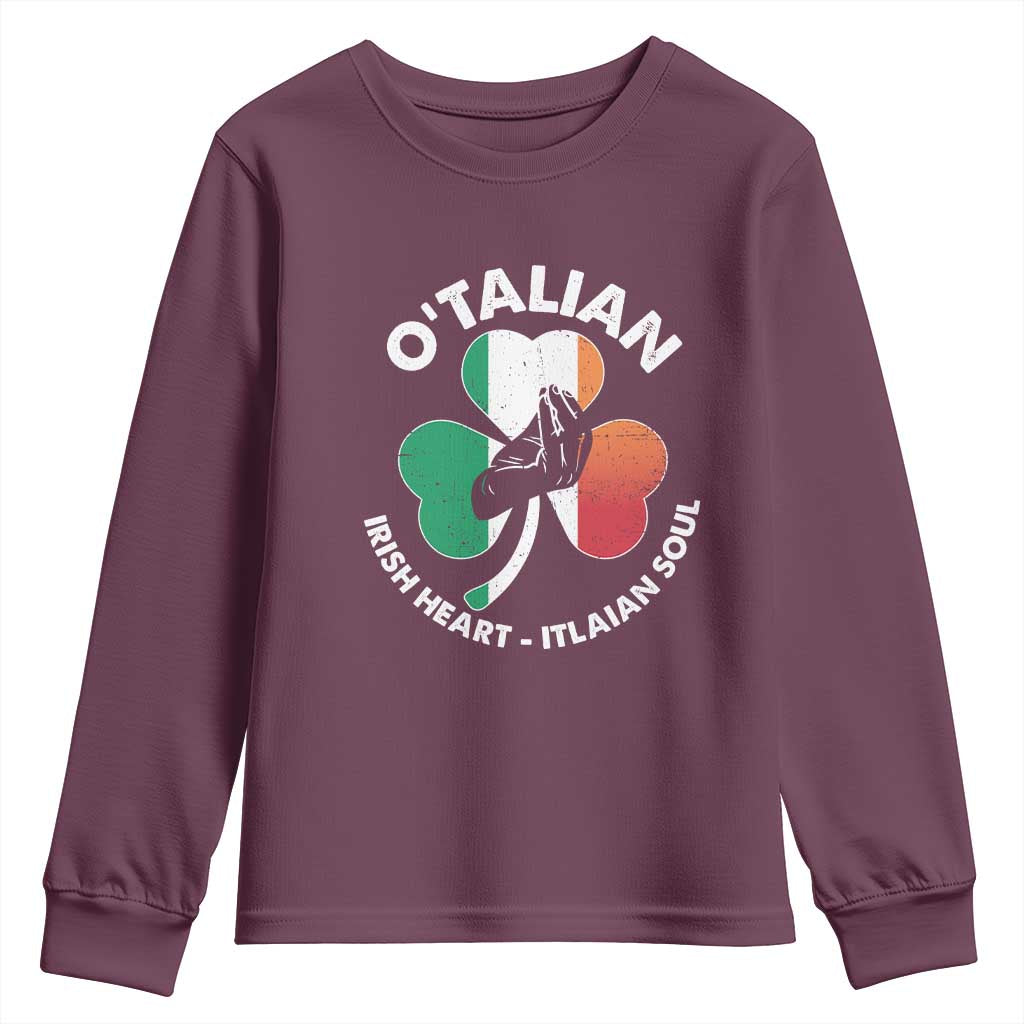 Italian Irish O'talian St. Patrick's Day Youth Sweatshirt TS09 Maroon Print Your Wear