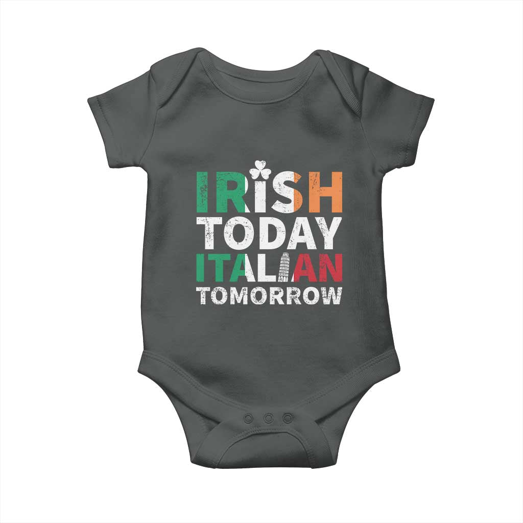Funny St. Patrick's Day Baby Onesie Irish Today Italian Tomorrow TS09 Dark Heather Print Your Wear