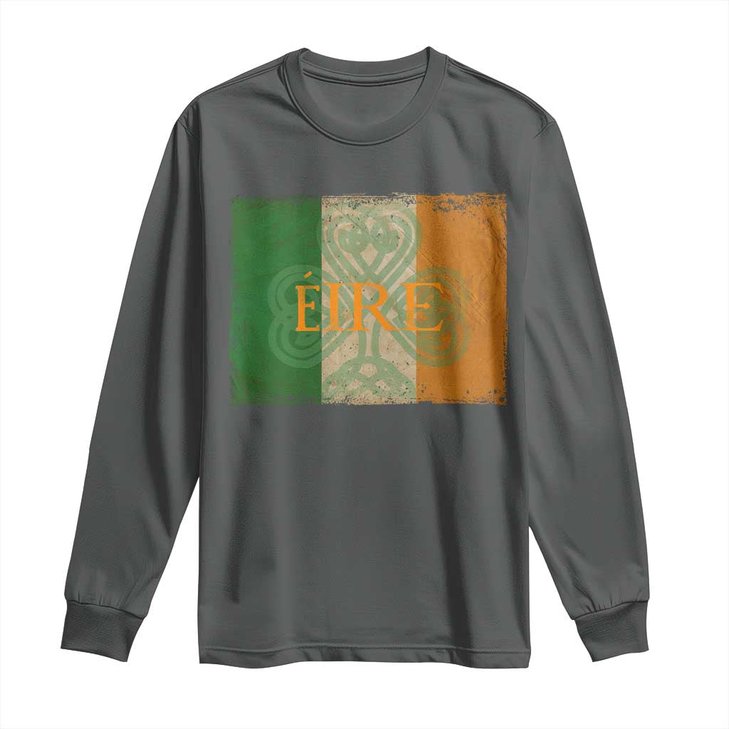 Eire Irish Pride Long Sleeve Shirt Celtic Shamrock Ireland Flag TS09 Dark Heather Print Your Wear