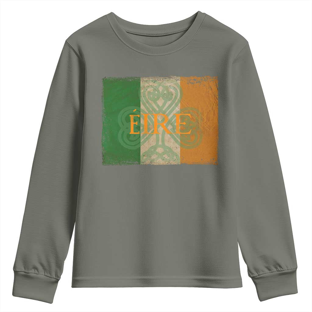 Eire Irish Pride Youth Sweatshirt Celtic Shamrock Ireland Flag TS09 Military Green Print Your Wear
