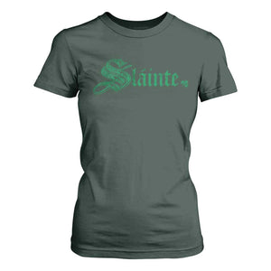 Irish T Shirt For Women Slainte Cheers Good Health Ireland TS09 Dark Forest Green Print Your Wear