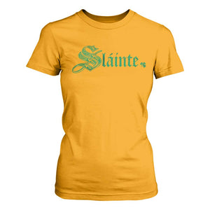 Irish T Shirt For Women Slainte Cheers Good Health Ireland TS09 Gold Print Your Wear