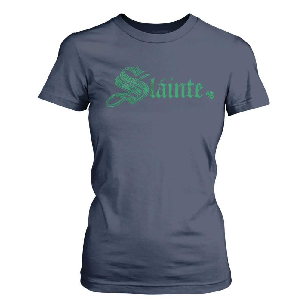 Irish T Shirt For Women Slainte Cheers Good Health Ireland TS09 Navy Print Your Wear