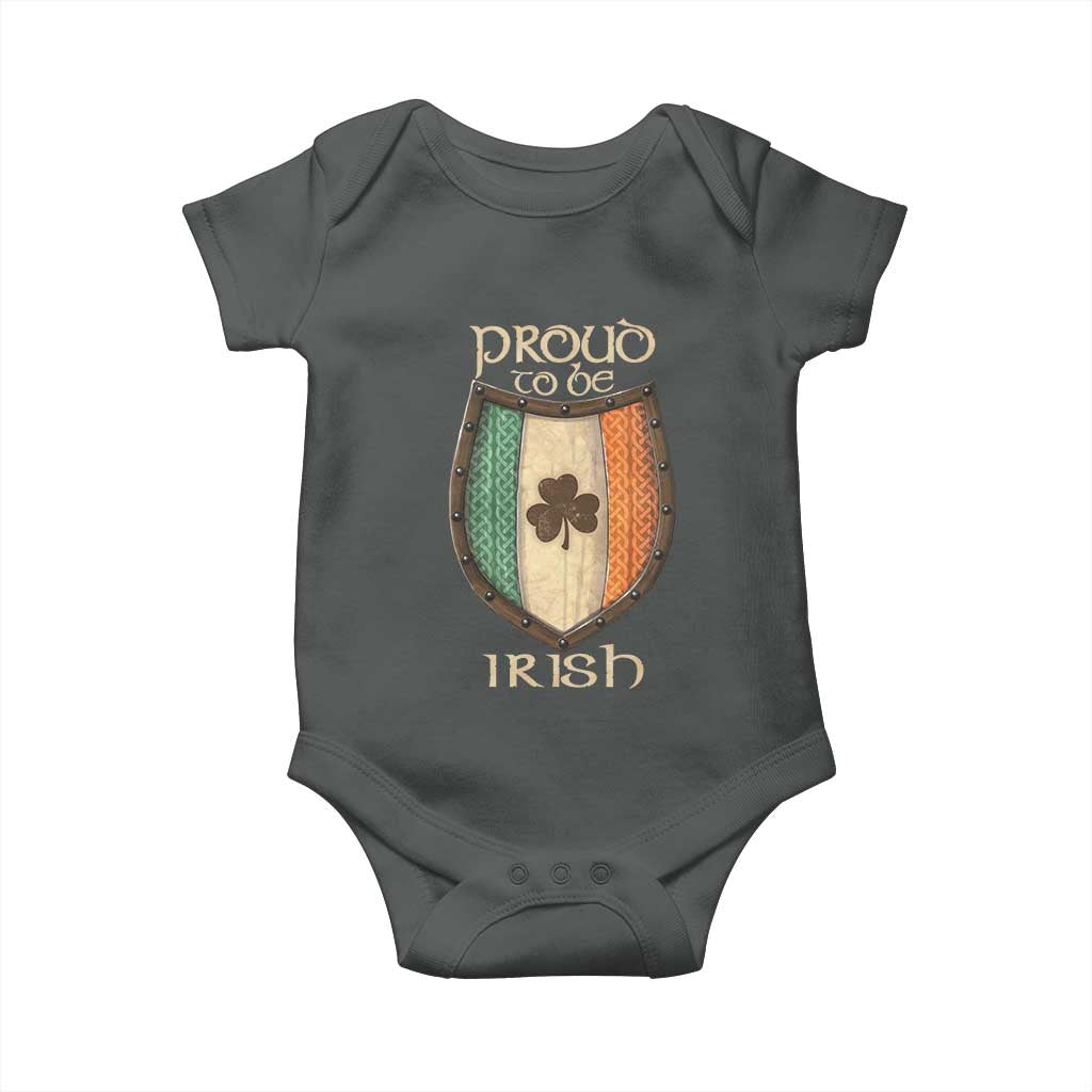 Proud To Be Irish Baby Onesie Celtic Shamrock Ireland Flag TS09 Dark Heather Print Your Wear