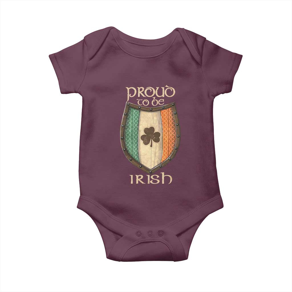 Proud To Be Irish Baby Onesie Celtic Shamrock Ireland Flag TS09 Maroon Print Your Wear