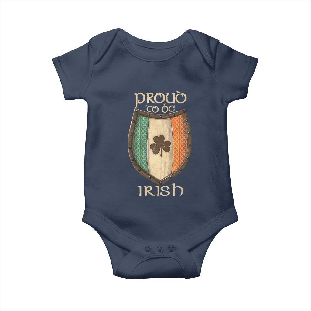Proud To Be Irish Baby Onesie Celtic Shamrock Ireland Flag TS09 Navy Print Your Wear