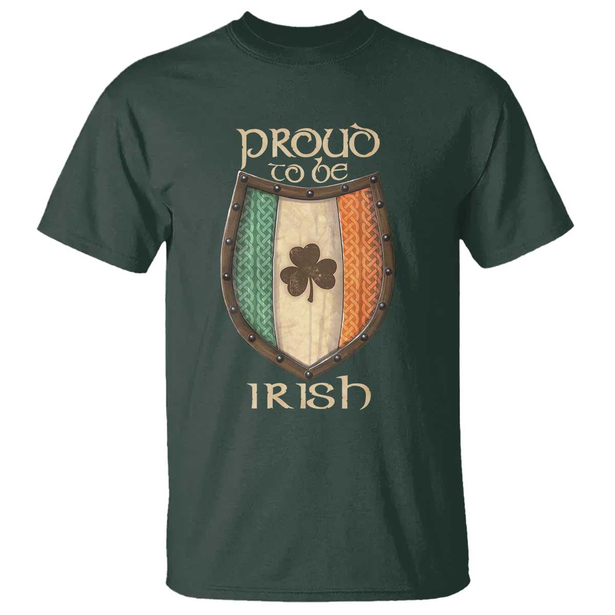 Proud To Be Irish T Shirt Celtic Shamrock Ireland Flag TS09 Dark Forest Green Print Your Wear