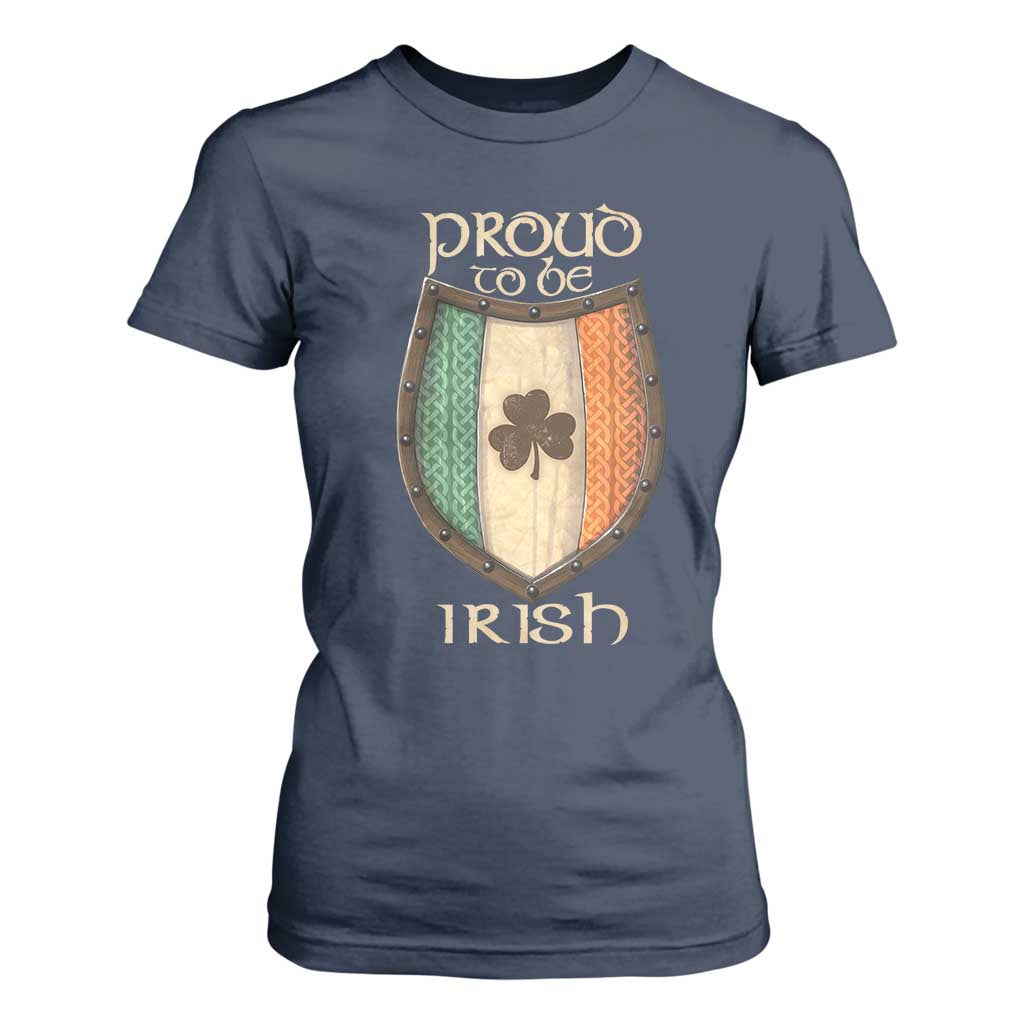 Proud To Be Irish T Shirt For Women Celtic Shamrock Ireland Flag TS09 Navy Print Your Wear