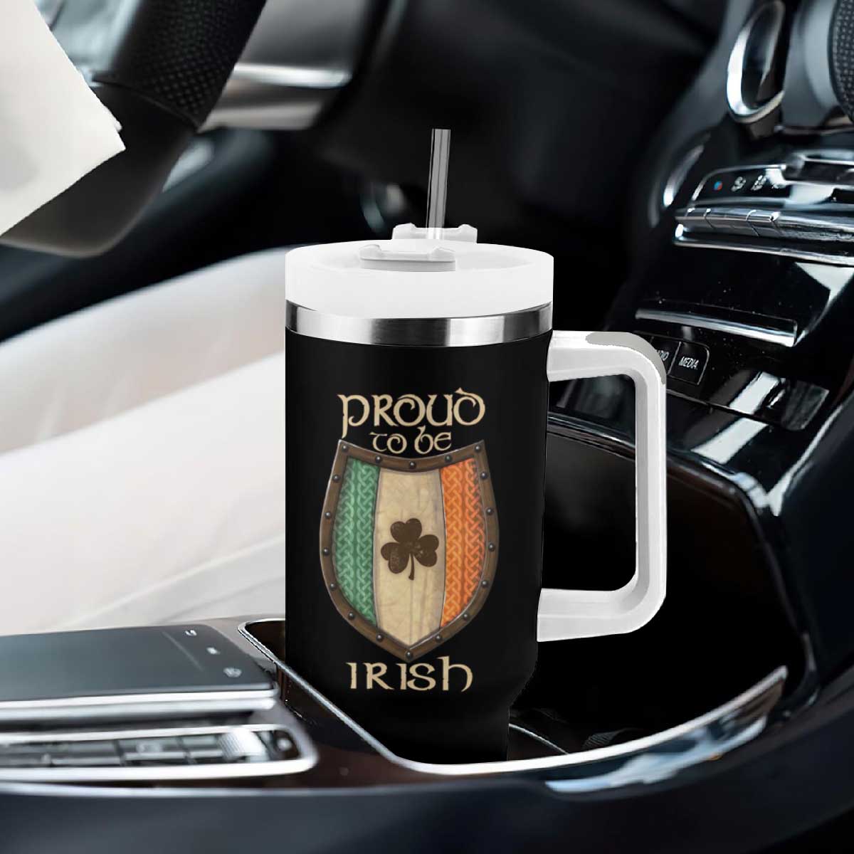 Proud To Be Irish Tumbler With Handle Celtic Shamrock Ireland Flag TS09 Print Your Wear