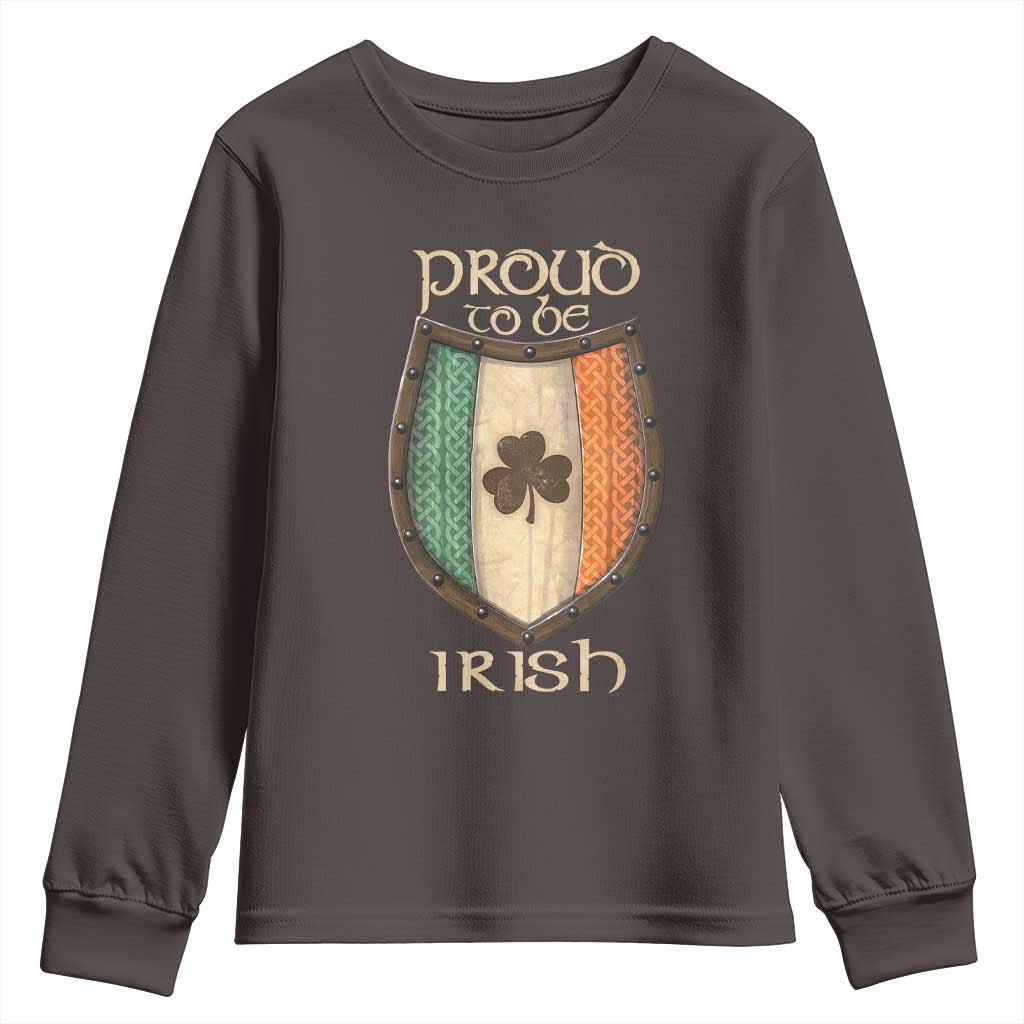Proud To Be Irish Youth Sweatshirt Celtic Shamrock Ireland Flag TS09 Dark Chocolate Print Your Wear