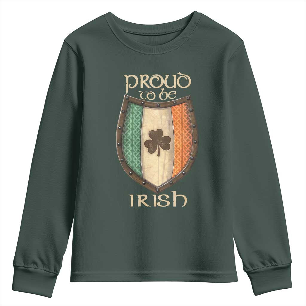 Proud To Be Irish Youth Sweatshirt Celtic Shamrock Ireland Flag TS09 Dark Forest Green Print Your Wear