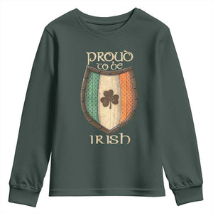 Proud To Be Irish Youth Sweatshirt Celtic Shamrock Ireland Flag TS09 Dark Forest Green Print Your Wear