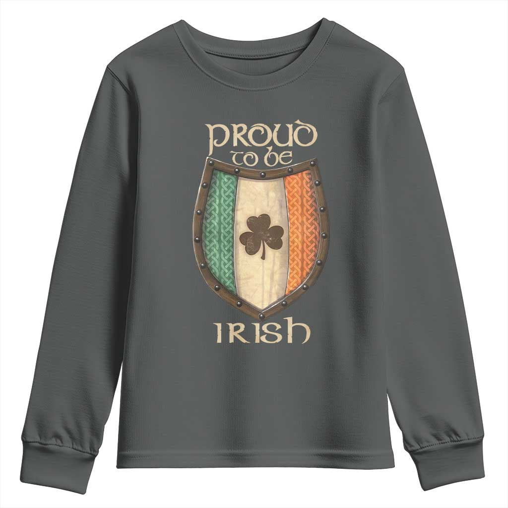 Proud To Be Irish Youth Sweatshirt Celtic Shamrock Ireland Flag TS09 Dark Heather Print Your Wear