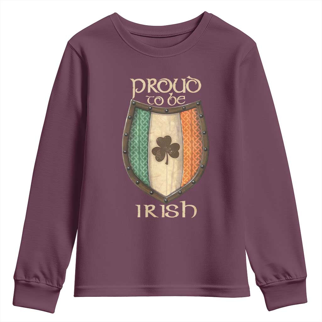 Proud To Be Irish Youth Sweatshirt Celtic Shamrock Ireland Flag TS09 Maroon Print Your Wear