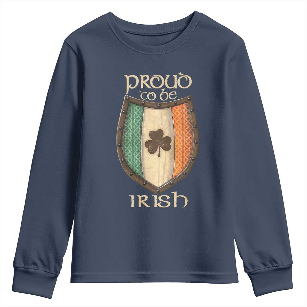 Proud To Be Irish Youth Sweatshirt Celtic Shamrock Ireland Flag TS09 Navy Print Your Wear