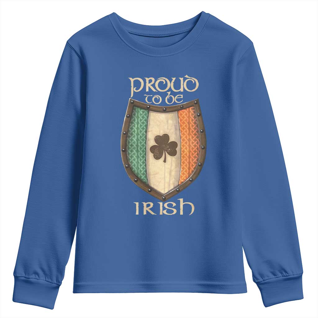 Proud To Be Irish Youth Sweatshirt Celtic Shamrock Ireland Flag TS09 Royal Blue Print Your Wear