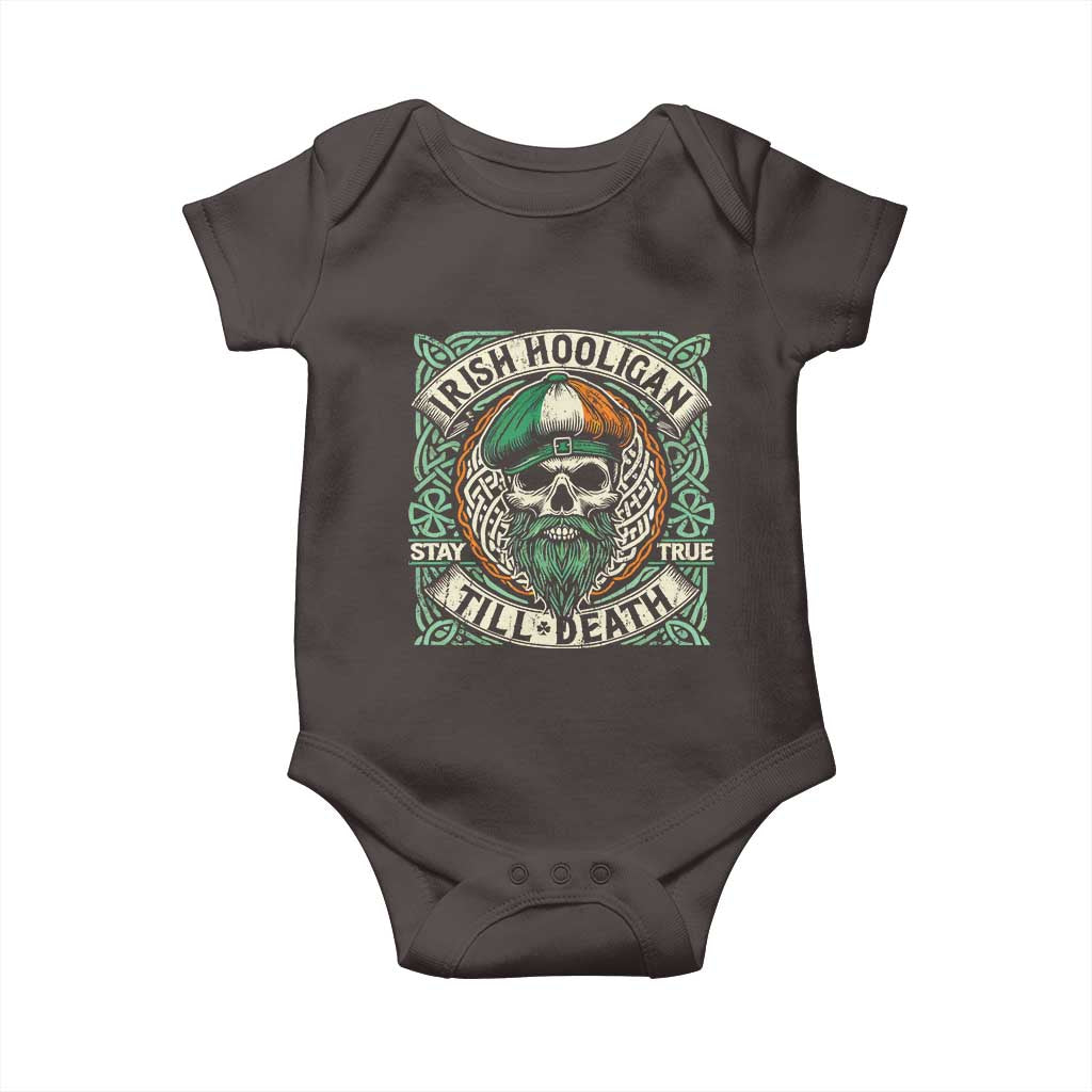 Irish Pride Baby Onesie Irish Hooligan Ireland Flag Skull TS09 Dark Chocolate Print Your Wear