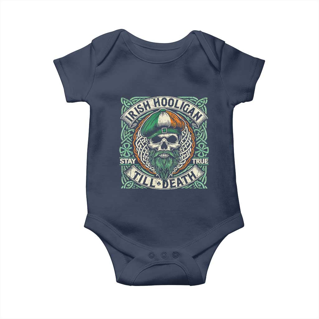 Irish Pride Baby Onesie Irish Hooligan Ireland Flag Skull TS09 Navy Print Your Wear