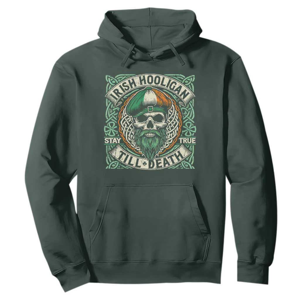 Irish Pride Hoodie Irish Hooligan Ireland Flag Skull TS09 Dark Forest Green Print Your Wear