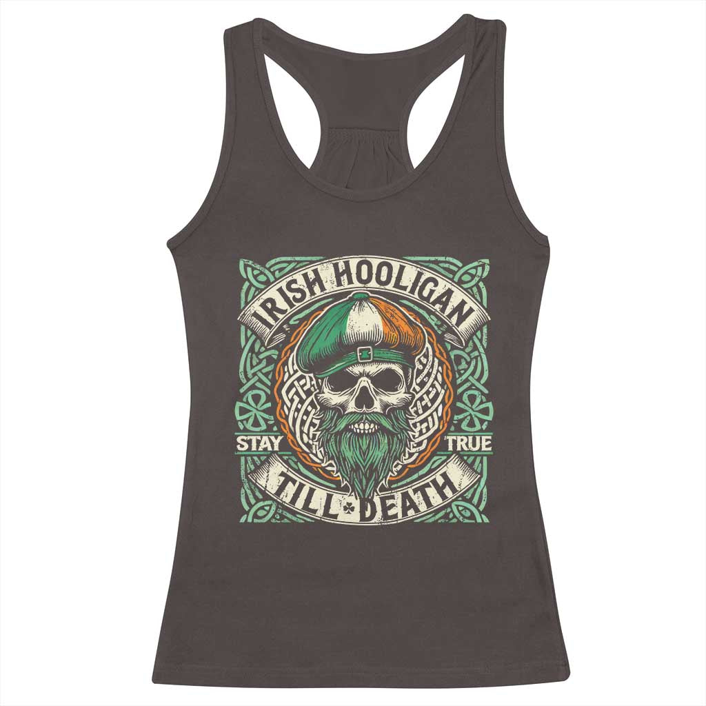 Irish Pride Racerback Tank Top Irish Hooligan Ireland Flag Skull TS09 Dark Chocolate Print Your Wear