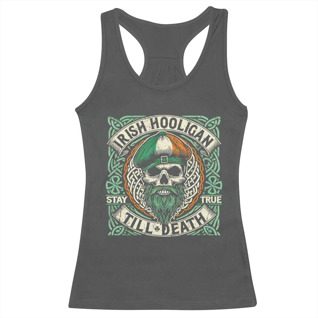 Irish Pride Racerback Tank Top Irish Hooligan Ireland Flag Skull TS09 Dark Heather Print Your Wear