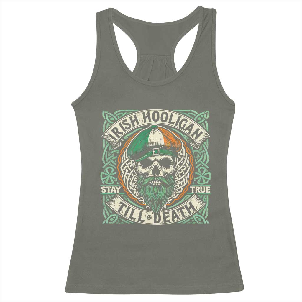 Irish Pride Racerback Tank Top Irish Hooligan Ireland Flag Skull TS09 Military Green Print Your Wear