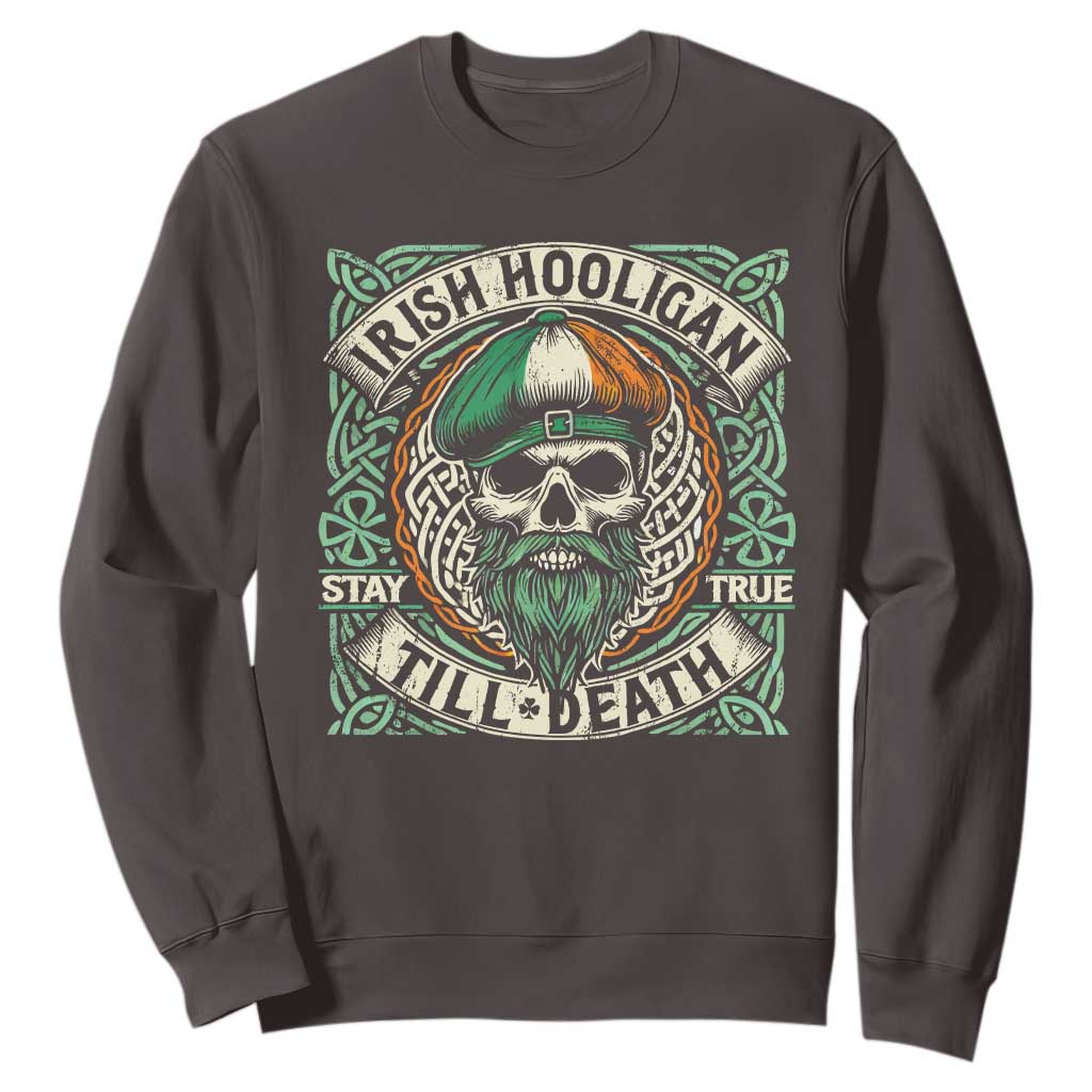 Irish Pride Sweatshirt Irish Hooligan Ireland Flag Skull TS09 Dark Chocolate Print Your Wear