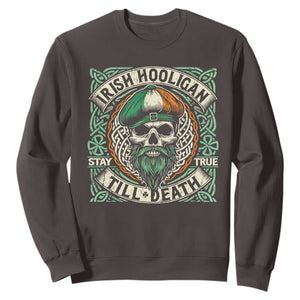 Irish Pride Sweatshirt Irish Hooligan Ireland Flag Skull TS09 Dark Chocolate Print Your Wear