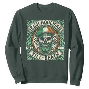Irish Pride Sweatshirt Irish Hooligan Ireland Flag Skull TS09 Dark Forest Green Print Your Wear