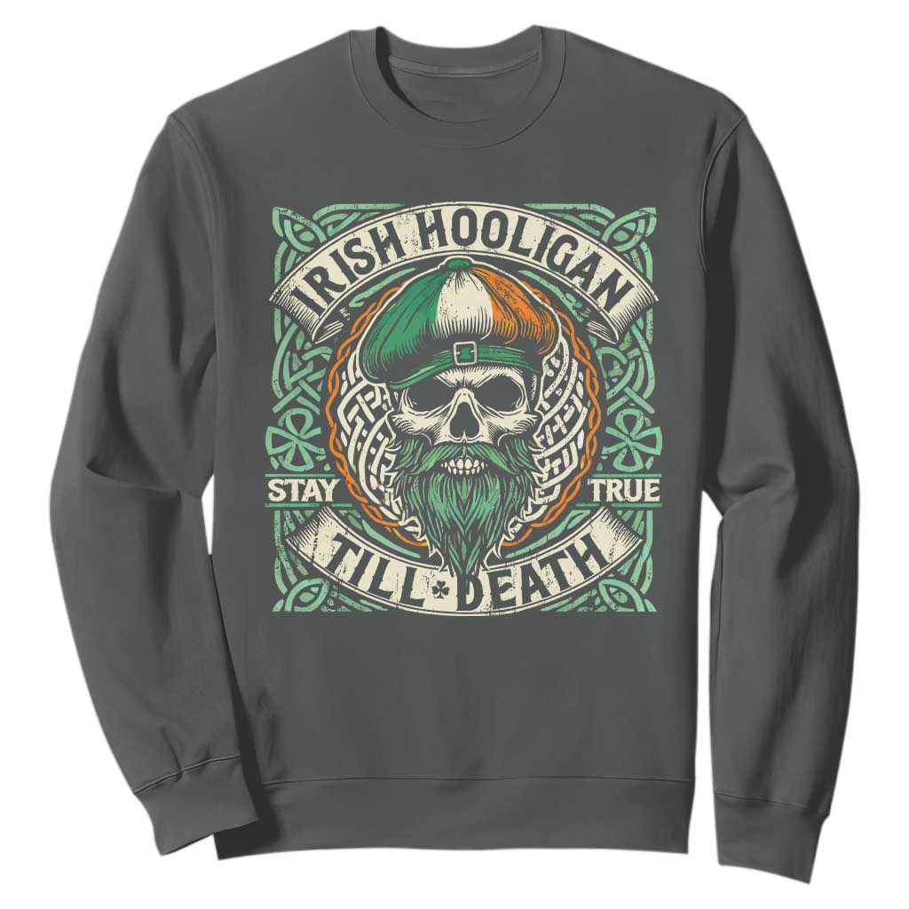 Irish Pride Sweatshirt Irish Hooligan Ireland Flag Skull TS09 Dark Heather Print Your Wear