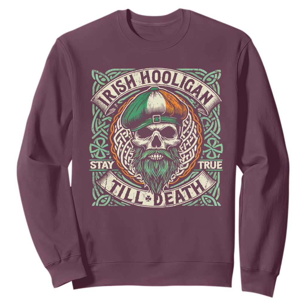 Irish Pride Sweatshirt Irish Hooligan Ireland Flag Skull TS09 Maroon Print Your Wear