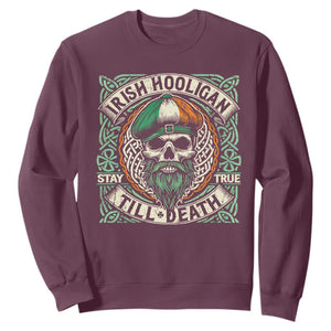Irish Pride Sweatshirt Irish Hooligan Ireland Flag Skull TS09 Maroon Print Your Wear