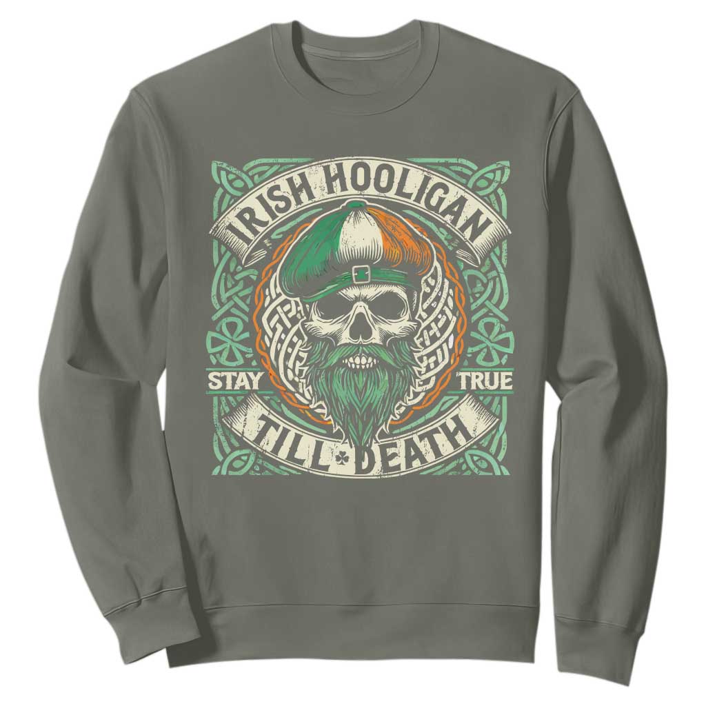 Irish Pride Sweatshirt Irish Hooligan Ireland Flag Skull TS09 Military Green Print Your Wear