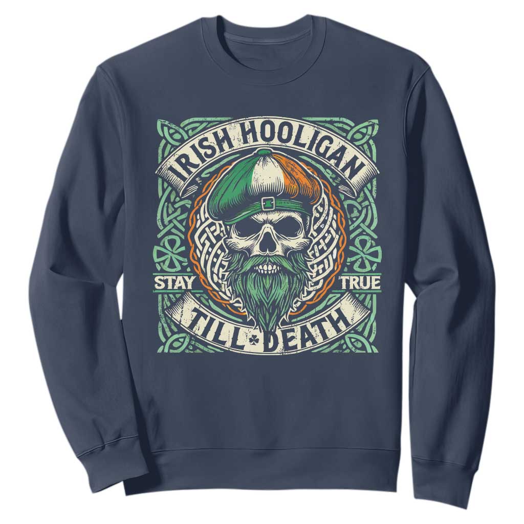 Irish Pride Sweatshirt Irish Hooligan Ireland Flag Skull TS09 Navy Print Your Wear