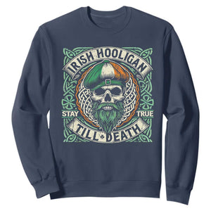 Irish Pride Sweatshirt Irish Hooligan Ireland Flag Skull TS09 Navy Print Your Wear