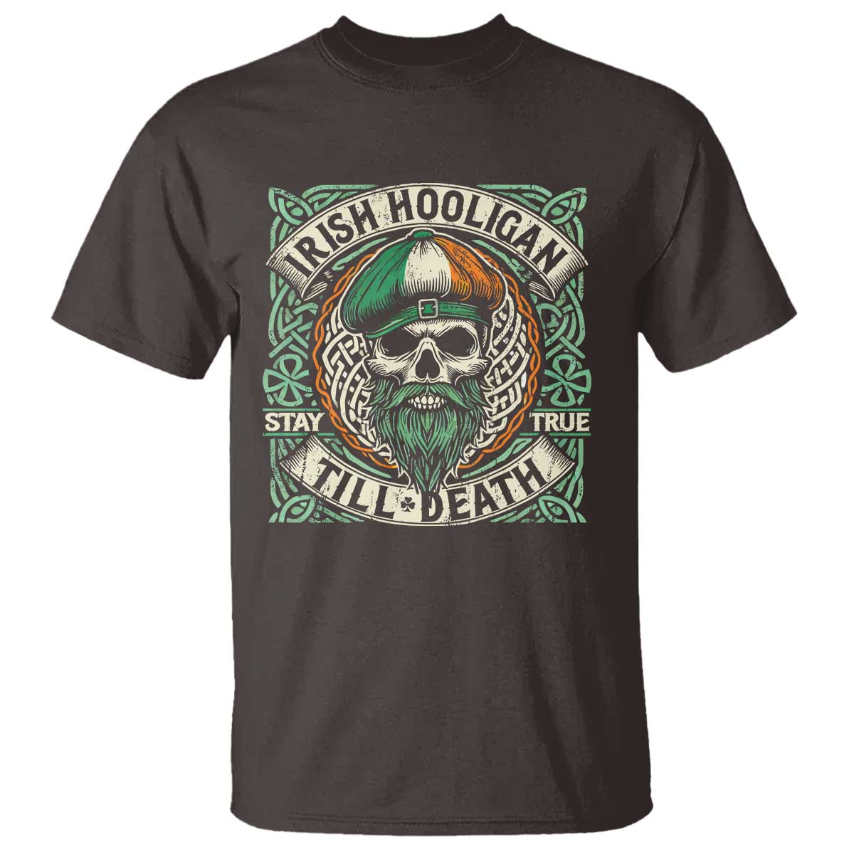 Irish Pride T Shirt Irish Hooligan Ireland Flag Skull TS09 Dark Chocolate Print Your Wear