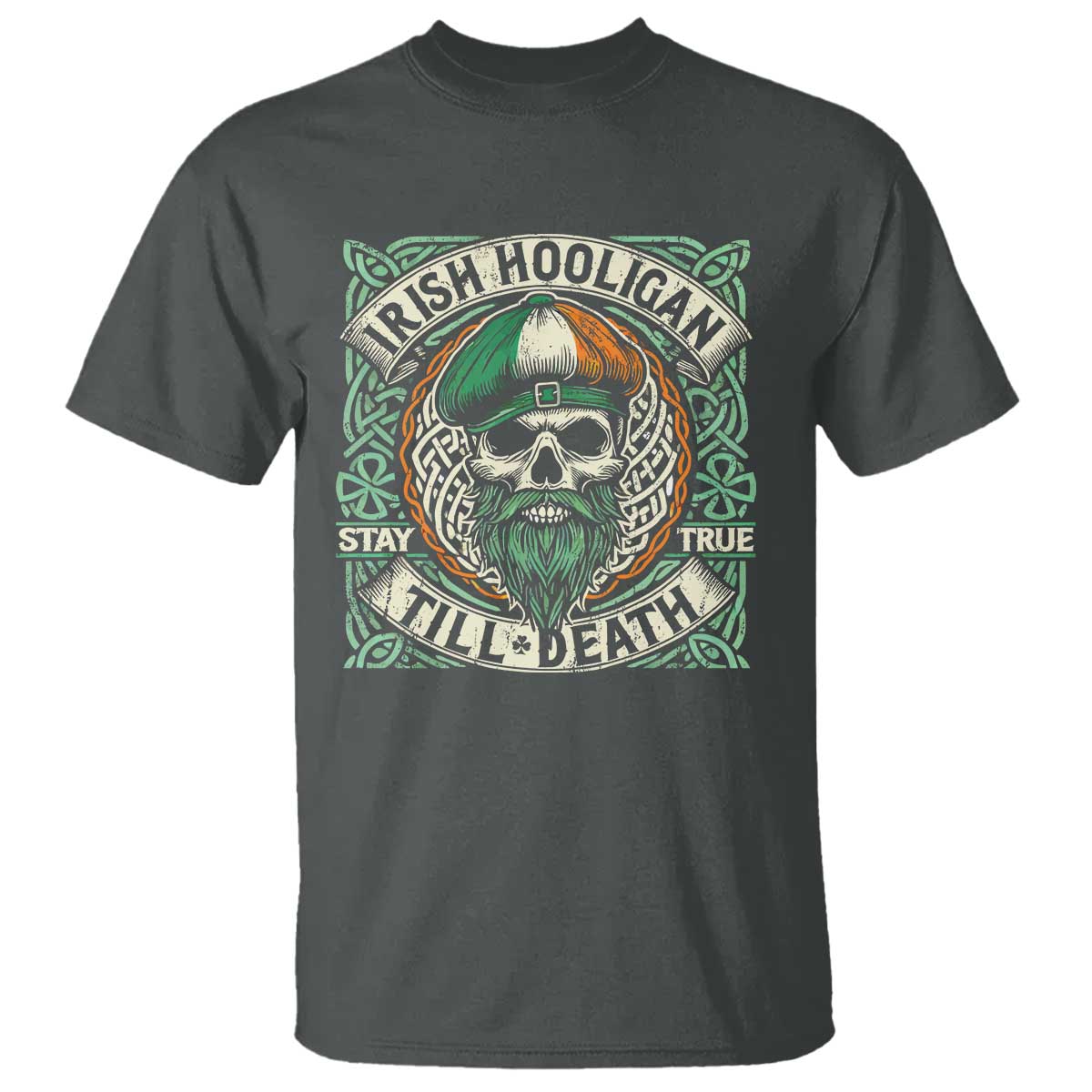 Irish Pride T Shirt Irish Hooligan Ireland Flag Skull TS09 Dark Heather Print Your Wear