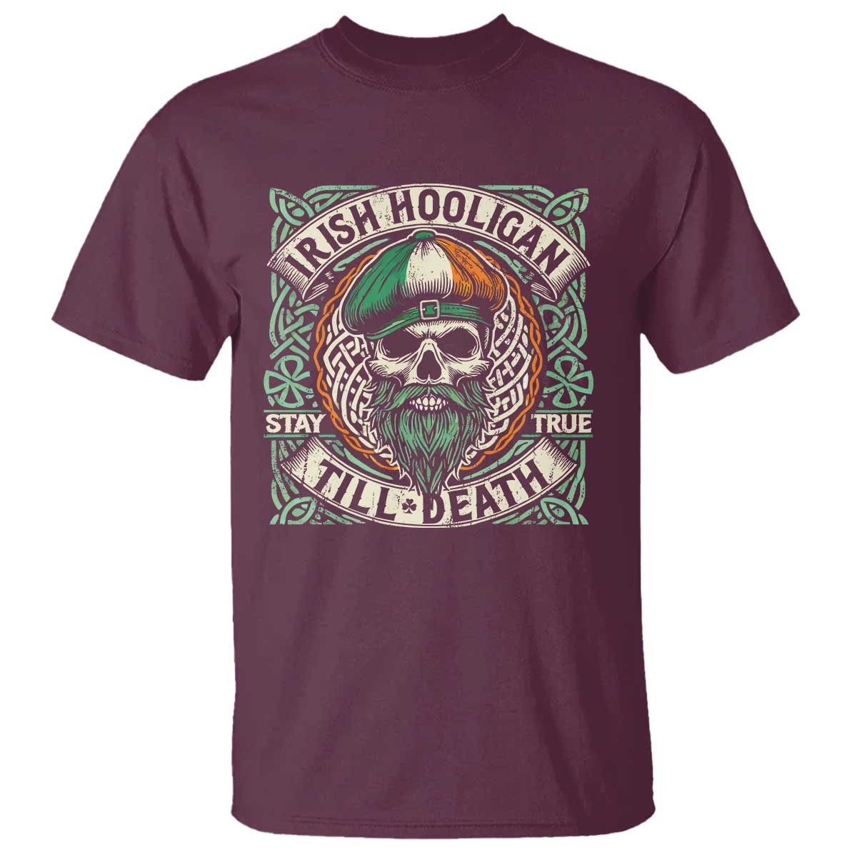 Irish Pride T Shirt Irish Hooligan Ireland Flag Skull TS09 Maroon Print Your Wear
